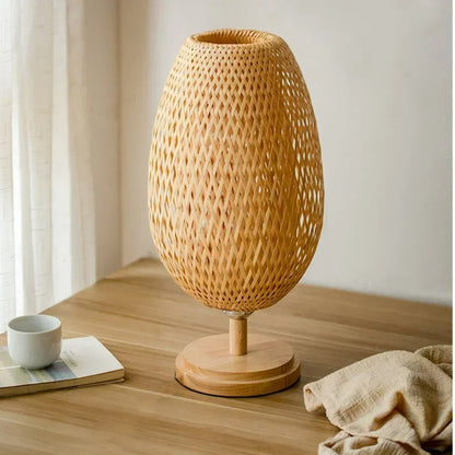Lampe de Chevet Bohème en Rotin et Bois de Bambou