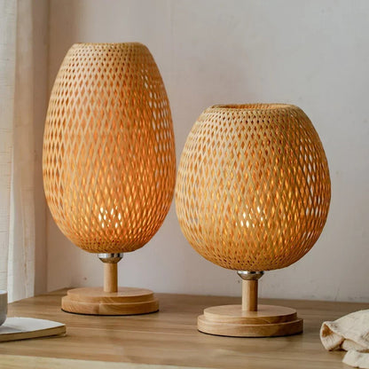 Lampe de Chevet Bohème en Rotin et Bois de Bambou