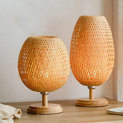 Lampe de Chevet Bohème en Rotin et Bois de Bambou