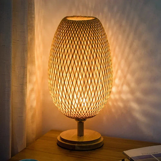 Lampe de Chevet Bohème en Rotin et Bois de Bambou