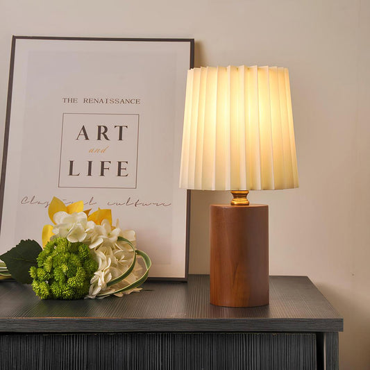 Lampe de Chevet en Bois et Abat-jour Blanc