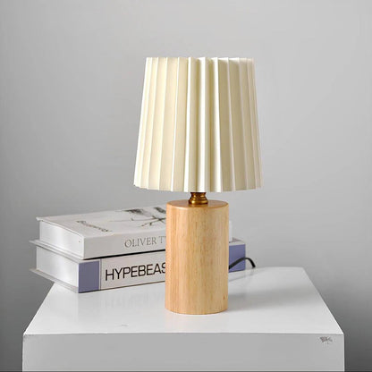 Lampe de Chevet en Bois et Abat-jour Blanc
