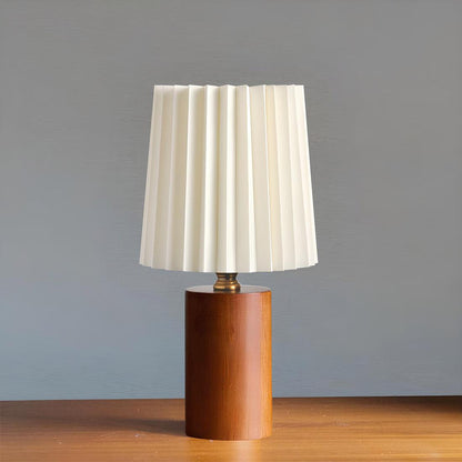 Lampe de Chevet en Bois et Abat-jour Blanc