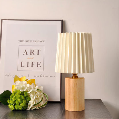 Lampe de Chevet en Bois et Abat-jour Blanc