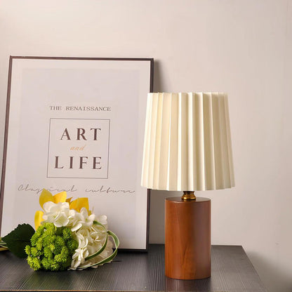 Lampe de Chevet en Bois et Abat-jour Blanc