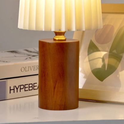 Lampe de Chevet en Bois et Abat-jour Blanc