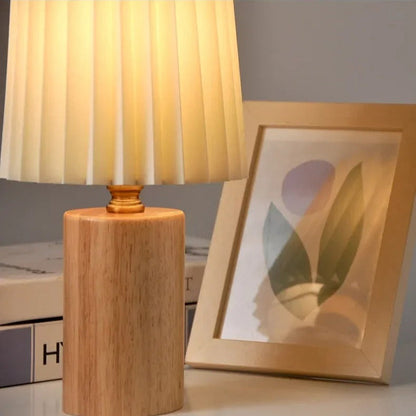 Lampe de Chevet en Bois et Abat-jour Blanc