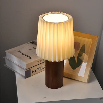 Lampe de Chevet en Bois et Abat-jour Blanc