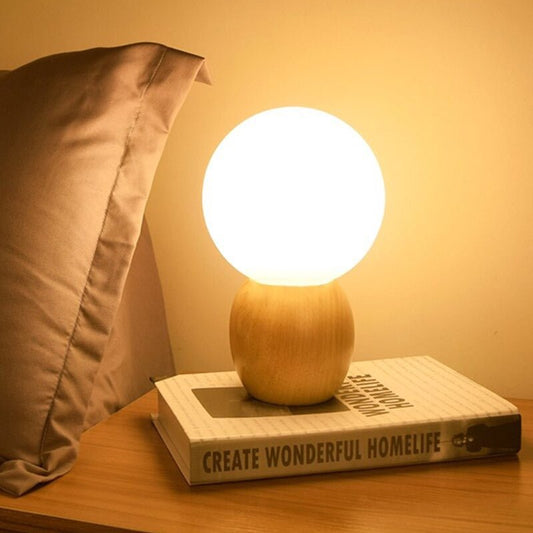 Lampe de Chevet Boule en Bois – Ambiance Naturelle