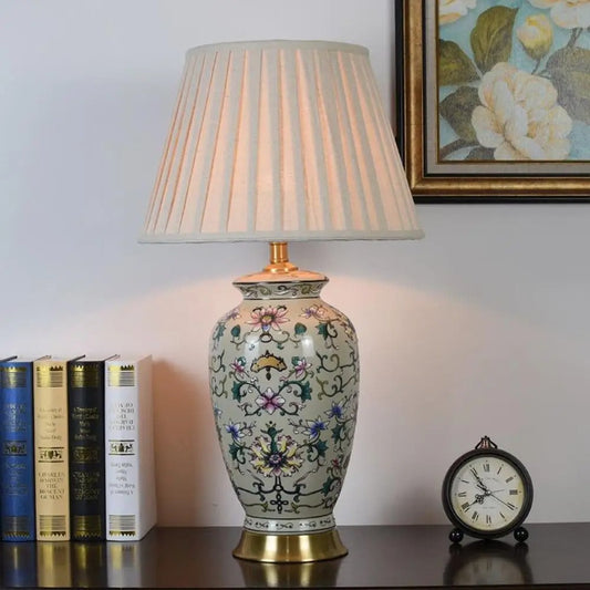Lampe de Chevet Céramique Vintage à Motifs Floraux