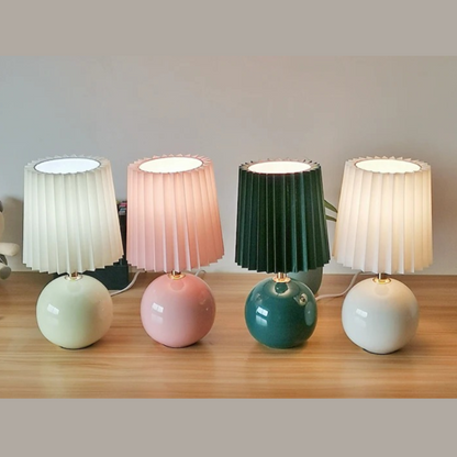 Lampe de chevet céramique avec abat-jour plissé – Blanc