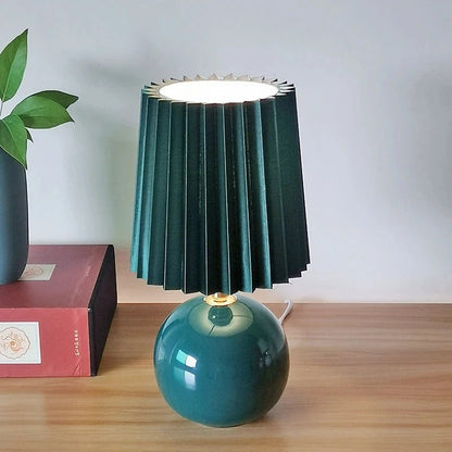 Lampe de chevet céramique avec abat-jour plissé – Blanc