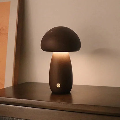Lampe de Chevet Champignon en Bois avec Variateur Tactile