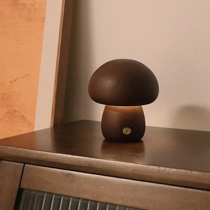 Lampe de Chevet Champignon en Bois avec Variateur Tactile
