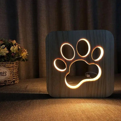 Lampe de Chevet Chat en Bois – Lumière LED Douce