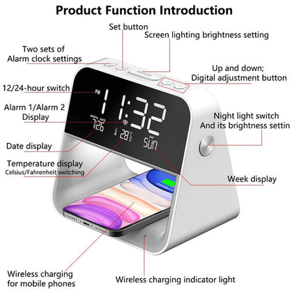 Lampe de Chevet Connectée avec Réveil et Chargeur à Induction