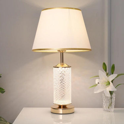 Lampe de Chevet en Verre et Tissu – Finitions Dorées