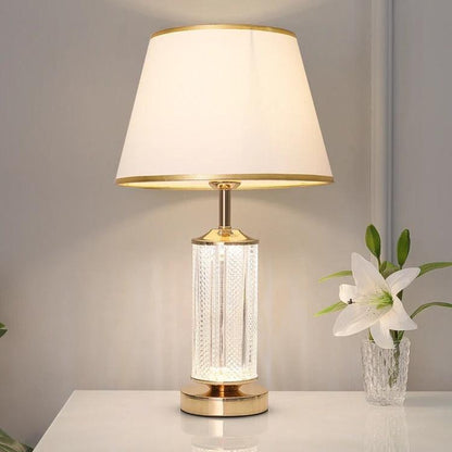 Lampe de Chevet en Verre et Tissu – Finitions Dorées