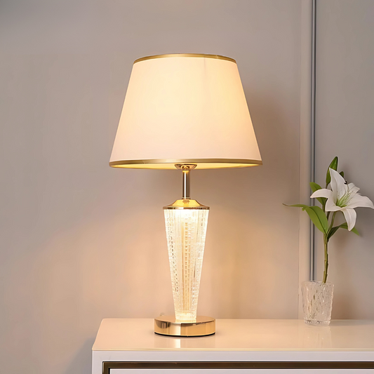 Lampe de Chevet en Verre et Tissu – Finitions Dorées