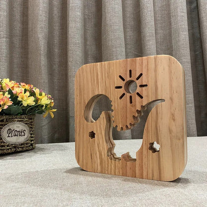 Lampe de chevet dinosaure en bois – Veilleuse LED