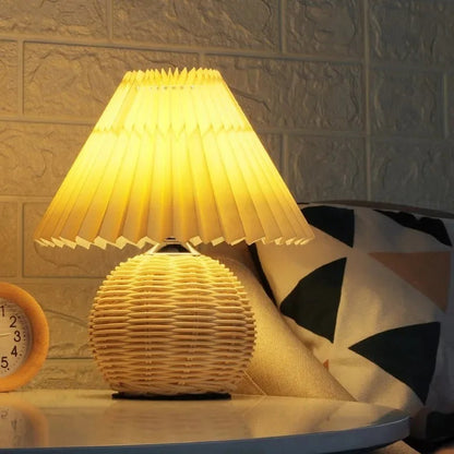 Lampe de Chevet en Osier et Rotin avec Abat-jour Tissu