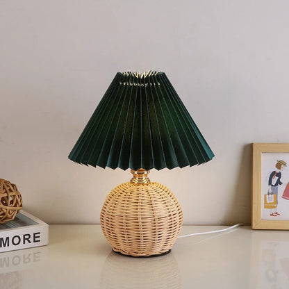 Lampe de Chevet en Osier et Rotin avec Abat-jour Tissu