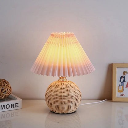 Lampe de Chevet en Osier et Rotin avec Abat-jour Tissu