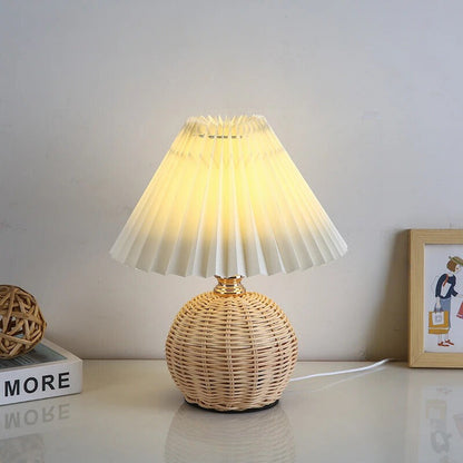 Lampe de Chevet en Osier et Rotin avec Abat-jour Tissu