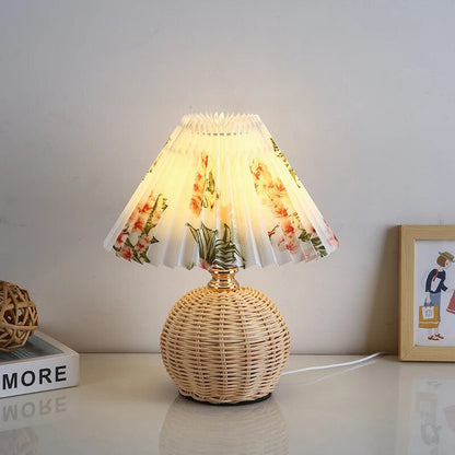 Lampe de Chevet en Osier et Rotin avec Abat-jour Tissu