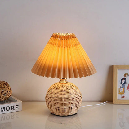 Lampe de Chevet en Osier et Rotin avec Abat-jour Tissu