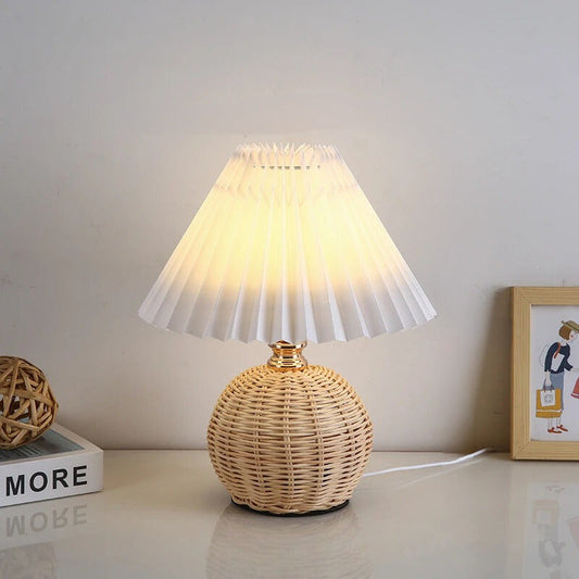 Lampe de Chevet en Osier et Rotin avec Abat-jour Tissu