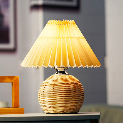 Lampe de Chevet en Osier et Rotin avec Abat-jour Tissu