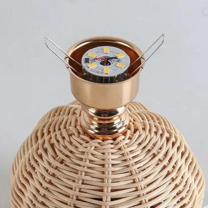 Lampe de Chevet en Rotin Tressé avec Abat-jour Tissu