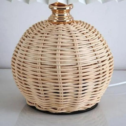 Lampe de Chevet en Rotin Tressé avec Abat-jour Tissu