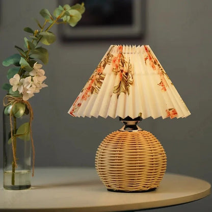Lampe de Chevet en Rotin Tressé avec Abat-jour Tissu