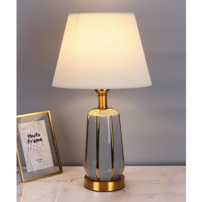 Lampe de Chevet Céramique Grise et Métal Doré