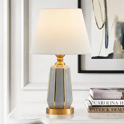 Lampe de Chevet Céramique Grise et Métal Doré