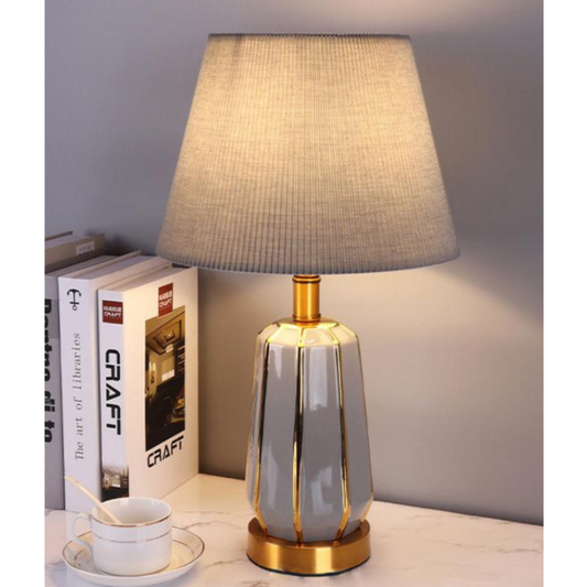 Lampe de Chevet Céramique Grise et Métal Doré