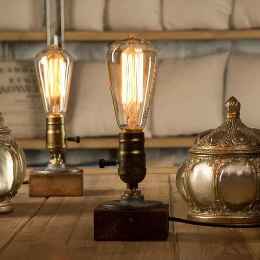 Lampe de Chevet Industrielle Bois et Métal Vintage