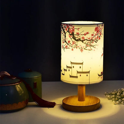 Lampe de Chevet Japonaise en Bois et Tissu