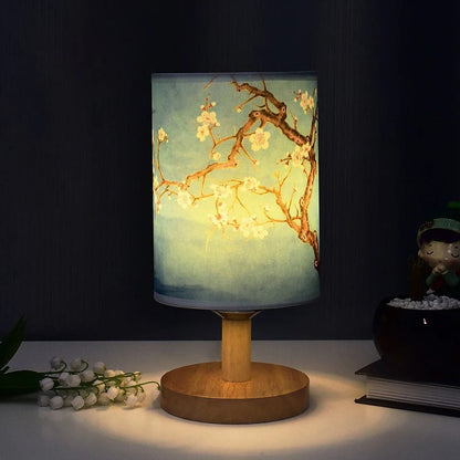 Lampe de Chevet Japonaise en Bois et Tissu