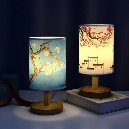 Lampe de Chevet Japonaise en Bois et Tissu