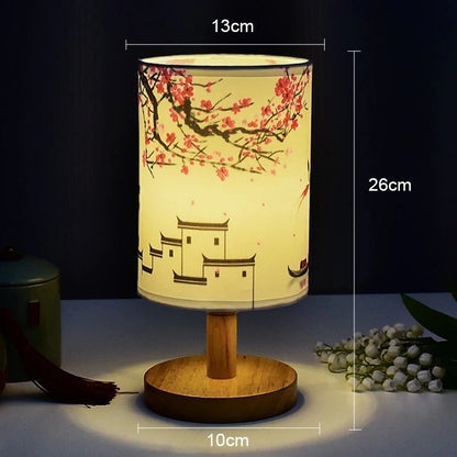 Lampe de Chevet Japonaise en Bois et Tissu