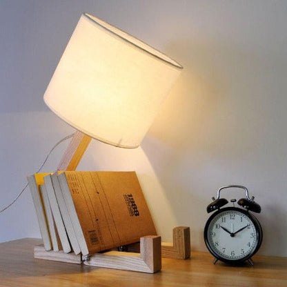 Lampe de Chevet Lecture en Bois et Abat-jour Tissu