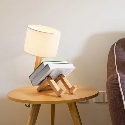 Lampe de Chevet Lecture en Bois et Abat-jour Tissu