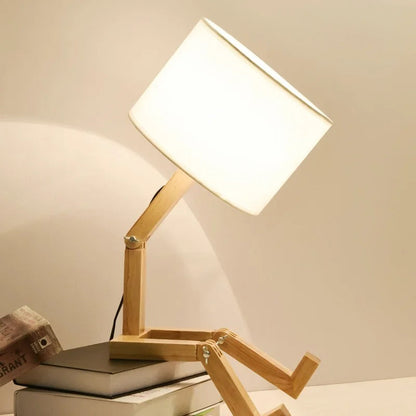 Lampe de Chevet Lecture en Bois et Abat-jour Tissu