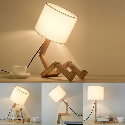 Lampe de Chevet Lecture en Bois et Abat-jour Tissu