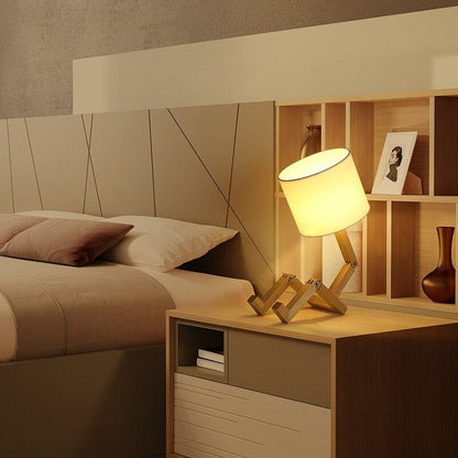 Lampe de Chevet Lecture en Bois et Abat-jour Tissu