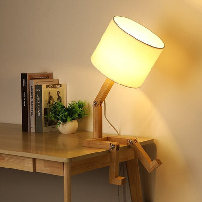 Lampe de Chevet Lecture en Bois et Abat-jour Tissu