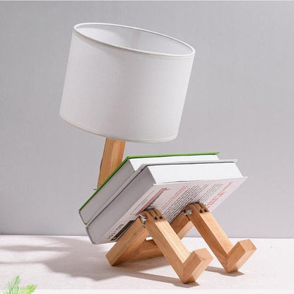 Lampe de Chevet Lecture en Bois et Abat-jour Tissu